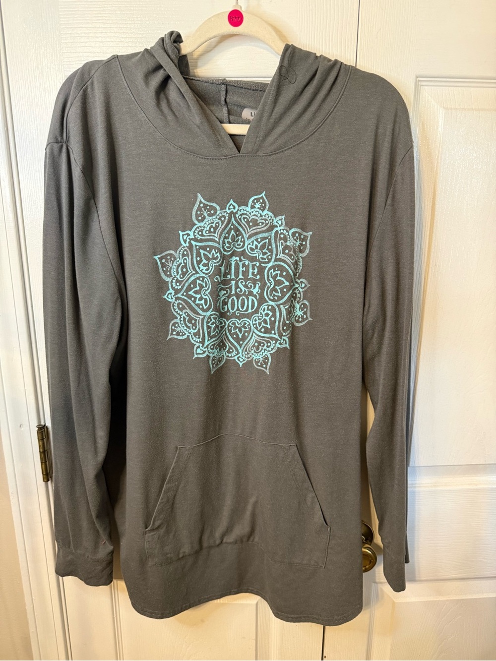 Life Is Good Gray Hooded Pullover with Mint Mandala Graphic